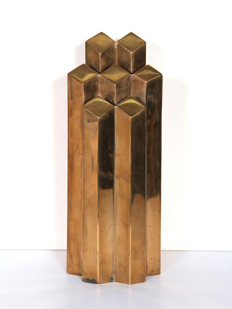 Unknown Abstract Sculpture - Geometric Skyscraper, Polished Bronze Sculpture