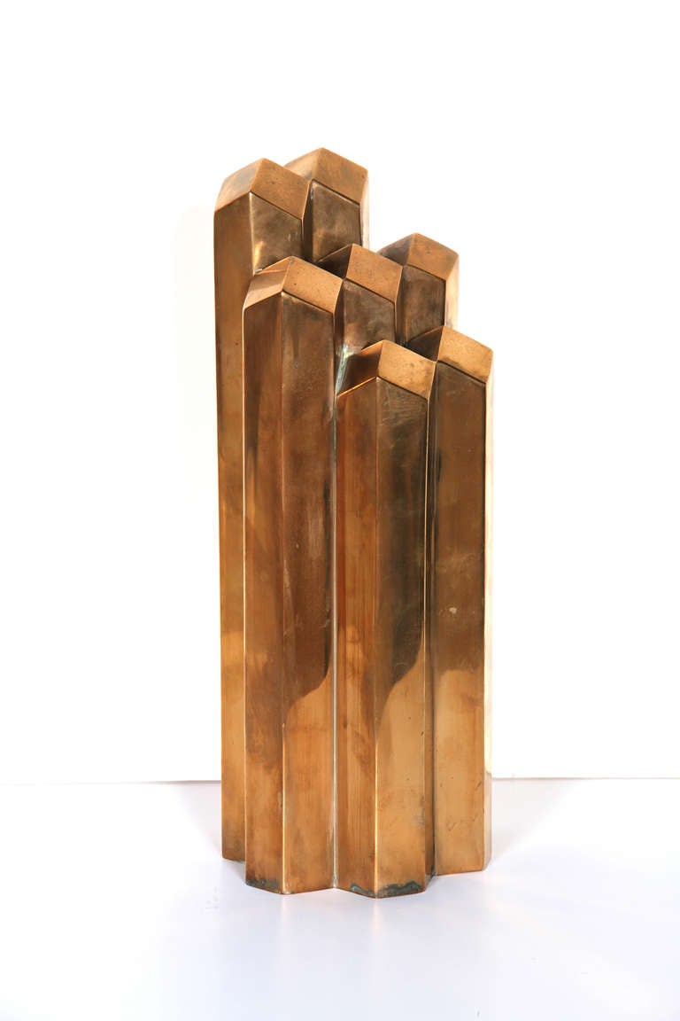 Geometric Skyscraper, Polished Bronze Sculpture - Gold Abstract Sculpture by Unknown