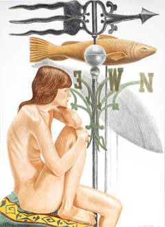 Nude Model with Banner and Fish Weathervanes