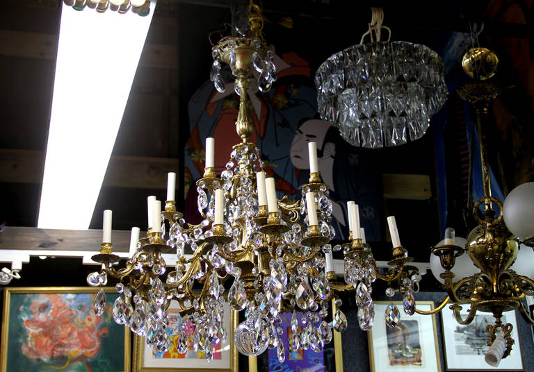 French Crystal Bronze Chandelier ca. 1910