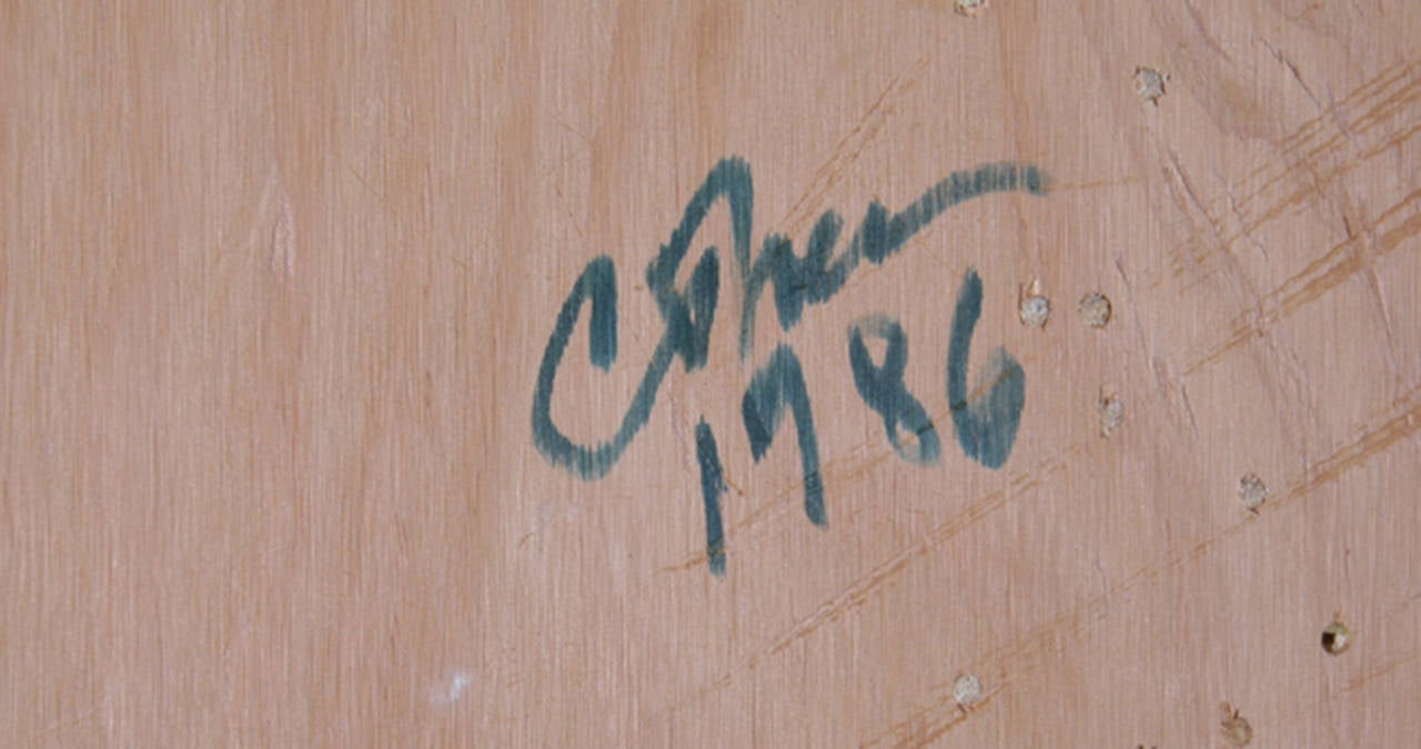 Künstlerin: Carolee Thea
Titel:	Oh, Georgia (Hommage an O'Keeffe)
Jahr:	1986
Medium: Einzigartige Wand-Skulptur: Eiche, lackiertes Sperrholz und Knochenkonstruktion, signiert und datiert verso
Größe: 43 x 43 Zoll (109,22 x 109,22 cm)
