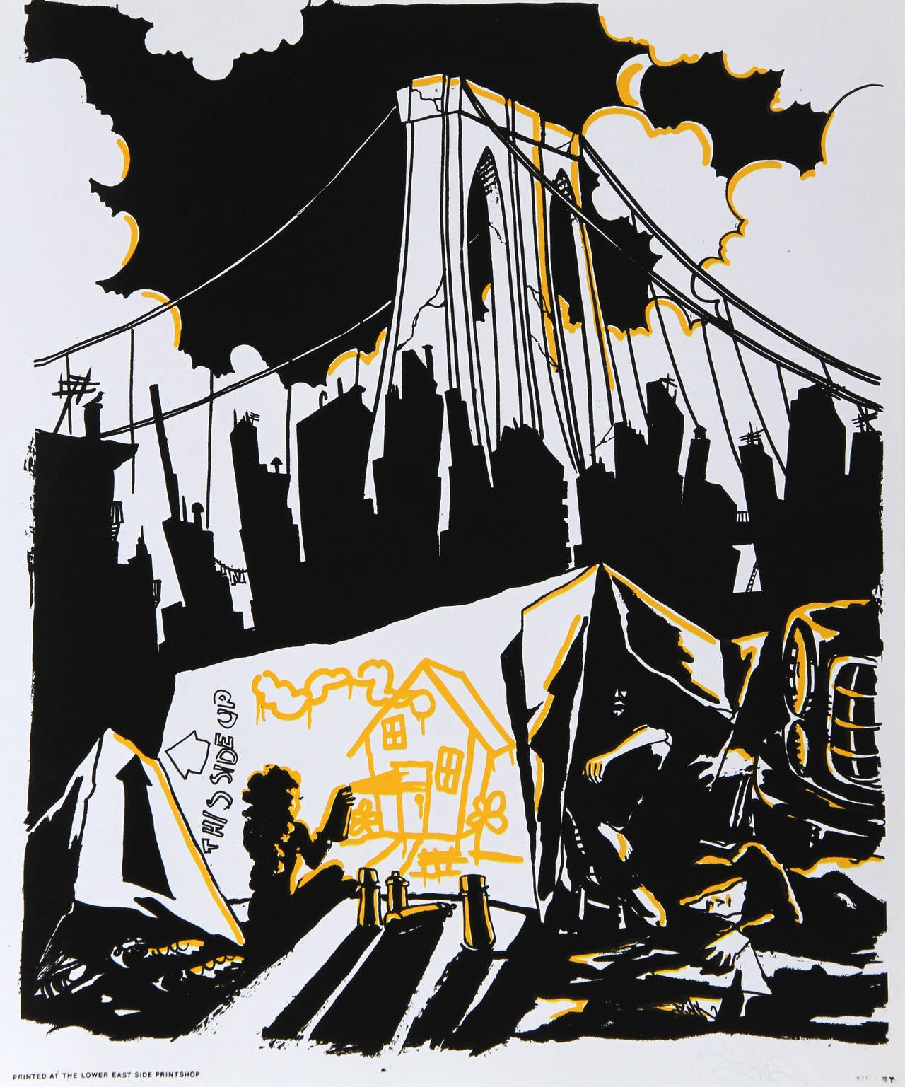 Artista: Lady Pink, ecuadoriana (1964 - )
Titolo: Sotto il ponte di Brooklyn da Bullet Space, La tua casa è mia
Anno: 1988-1992
Medio: Serigrafia, firmato a matita
Dimensioni dell'immagine: 22 x 18 pollici
Dimensioni: 23 pollici x 20 pollici