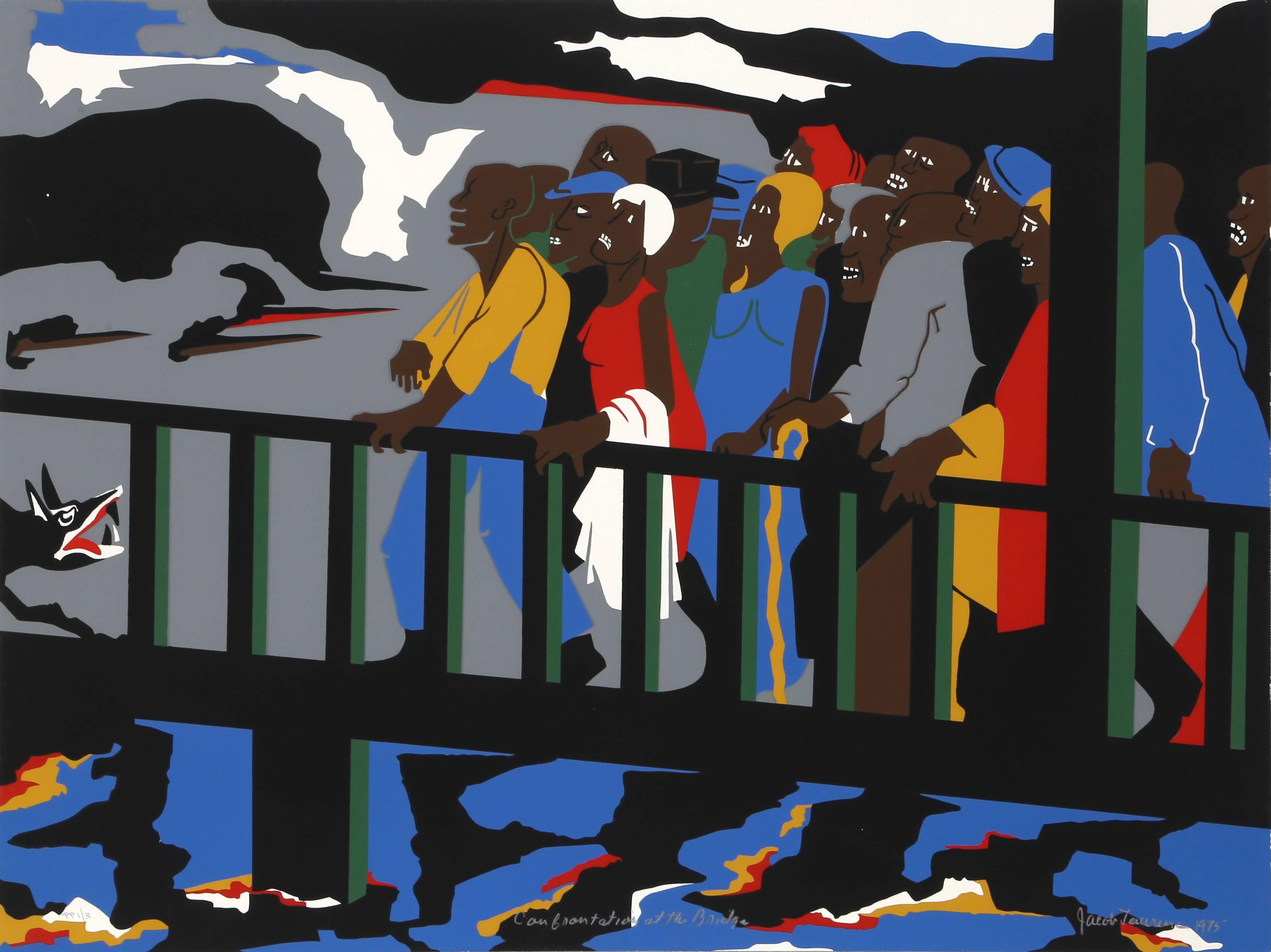 Jacob Lawrence Figurative Print - Confrontation at the Bridge (Selma, Alabama)