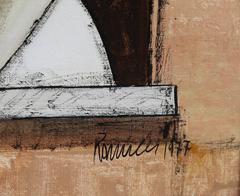 Gabbia per uccelli, dipinto a olio surrealista di Lucio Ranucci