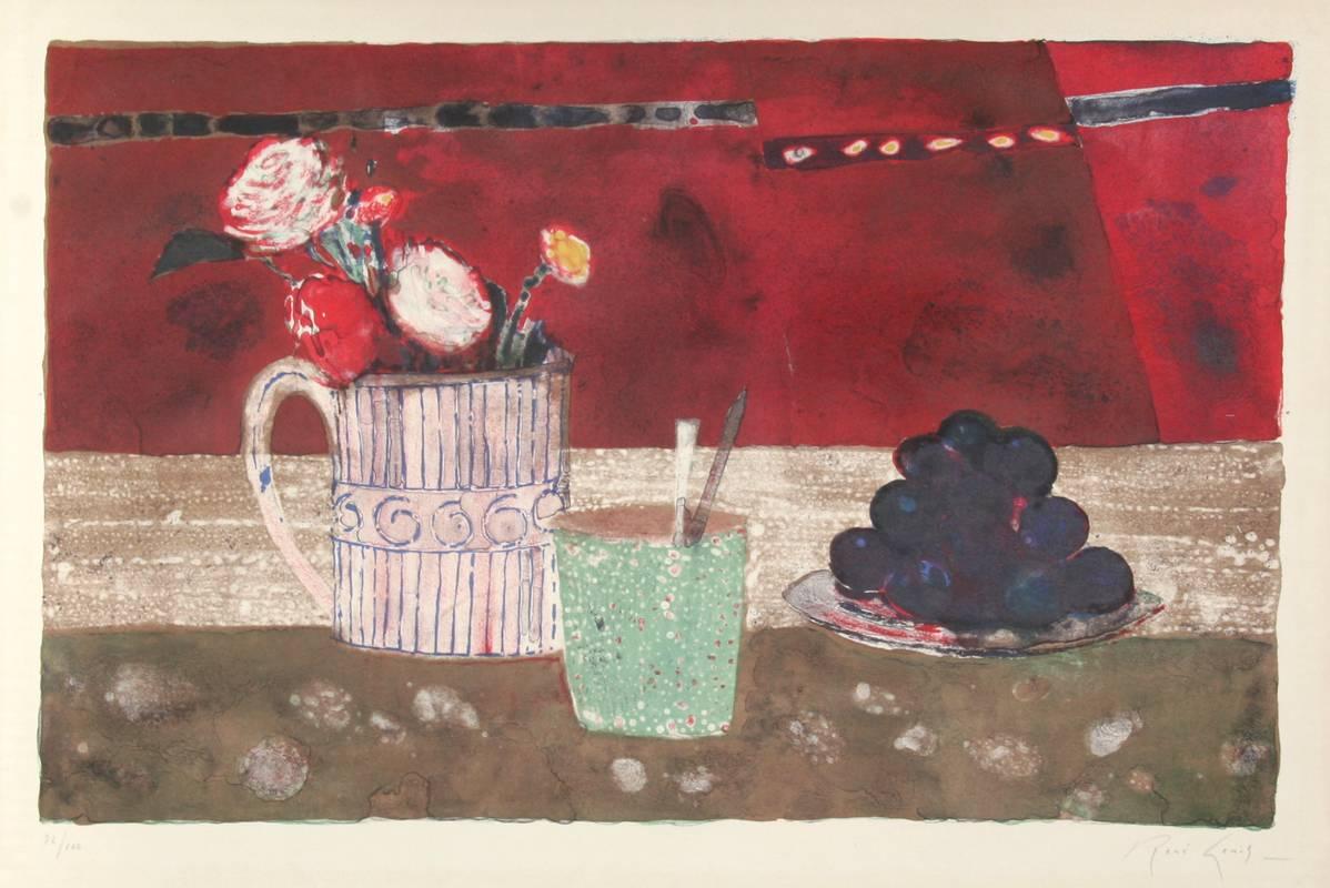 René Genis Interior Print - Nature Morte avec Fleurs, Lithograph by Rene Genis