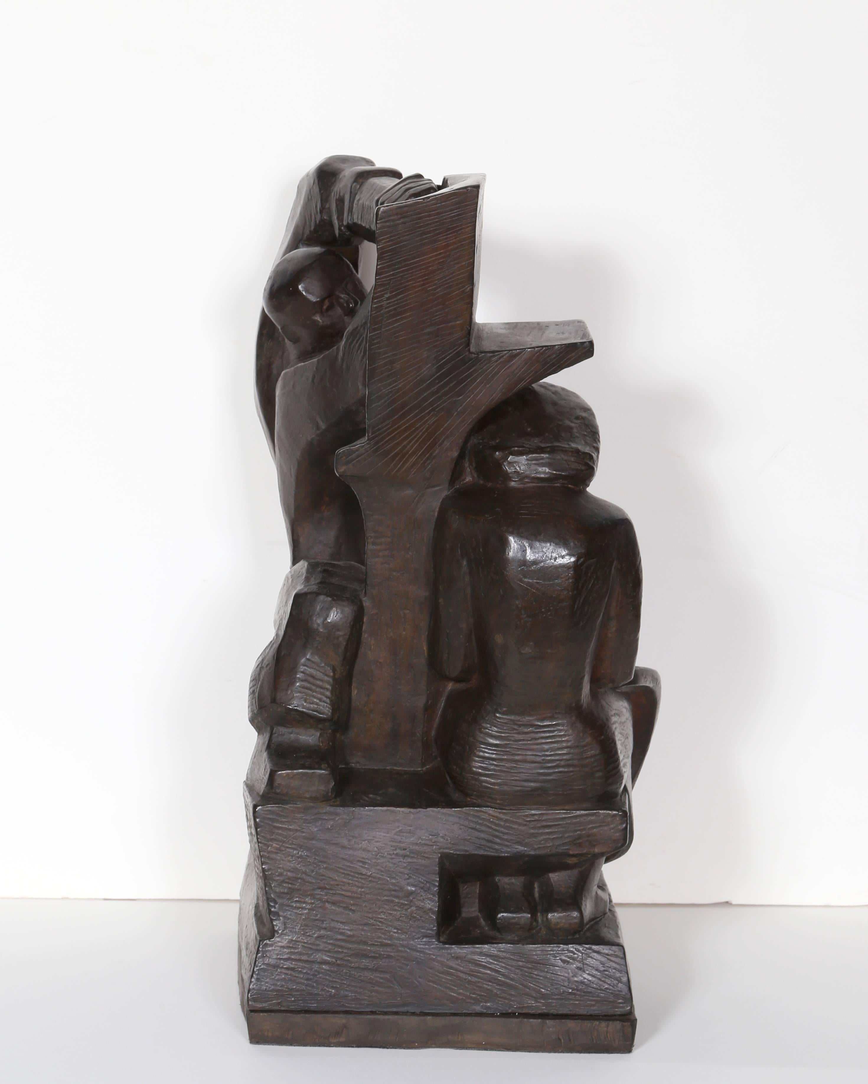 Artist: Robert Cronbach, American (1908 - 2001)
Title: Construction & Garment Worker 
Year: 1938
Medium: Bronze sculpture with Brown Patina, signature and date in the cast
Size: 18  x 11  x 9 in. (45.72  x 27.94  x 22.86 cm)
Overall height