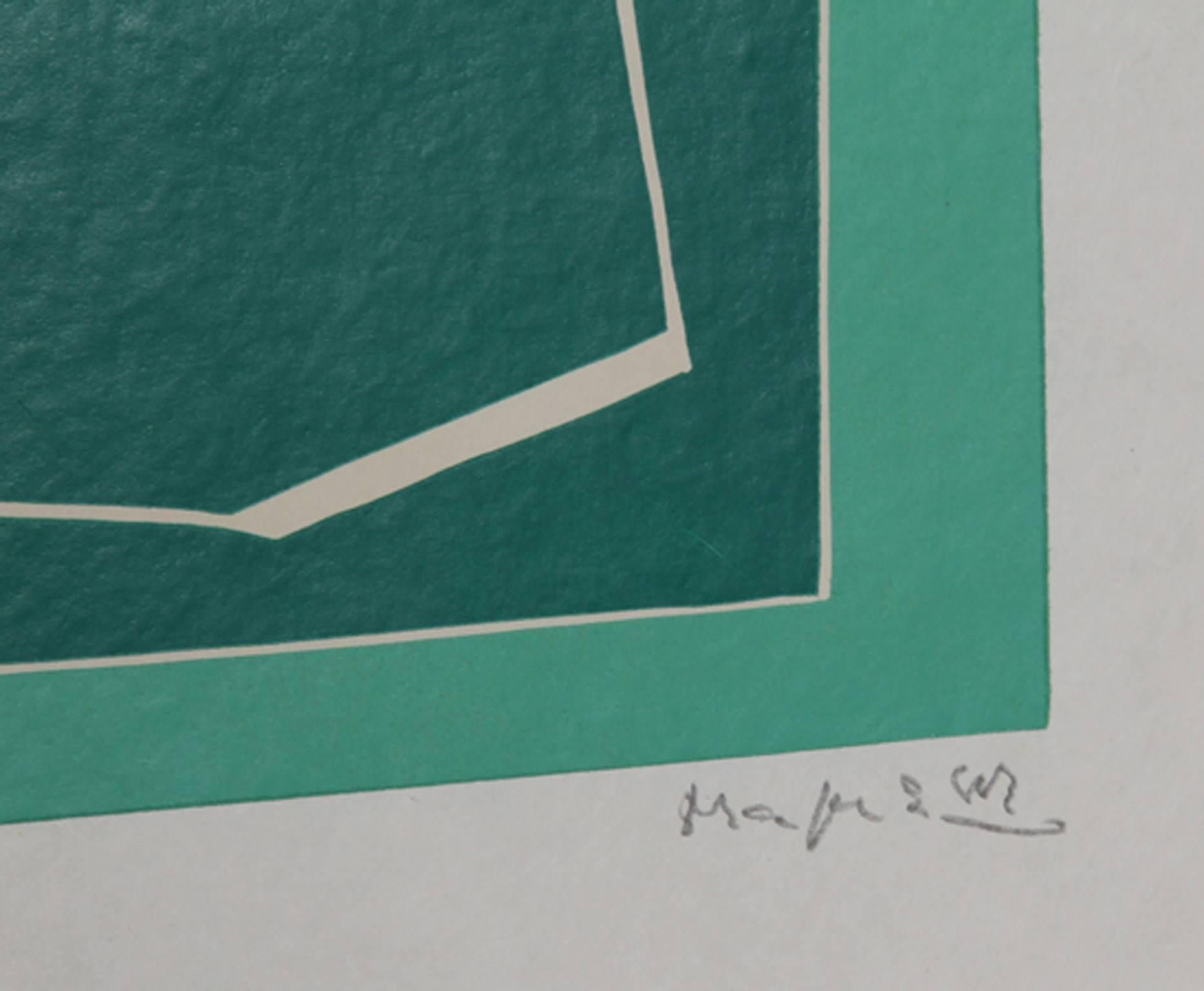 Artist: Alberto Magnelli, Italian (1888 - 1971)
Title: II from La Magnanerie de la Ferrage
Year: 1971
Medium: Linocut on Japon, signed in pencil
Edition: Pour Leon Amiel
Image Size: 19.5 x 13.5 inches
Size: 25.5 in. x 20 in. (64.77 cm x 50.8