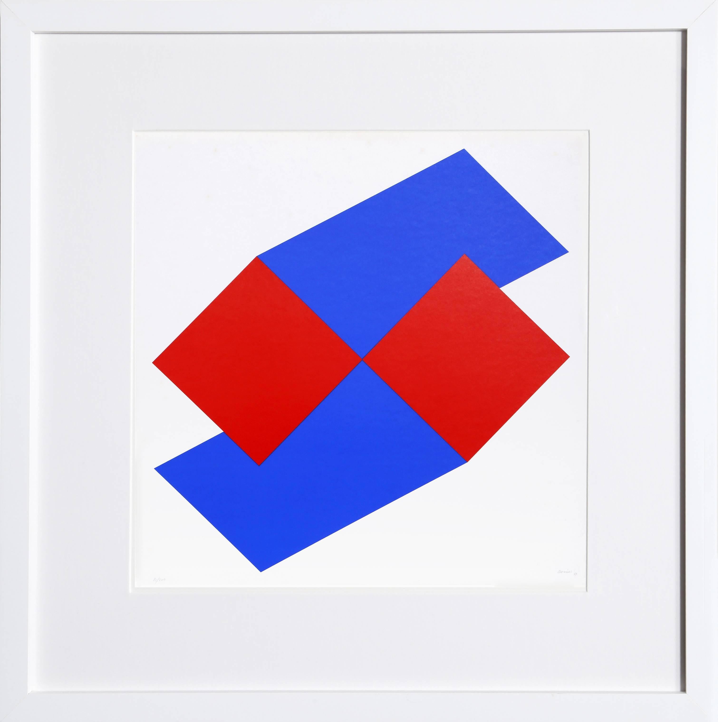 Bob Bonies Abstract Print - Untitled - Composition in Blue and Red II