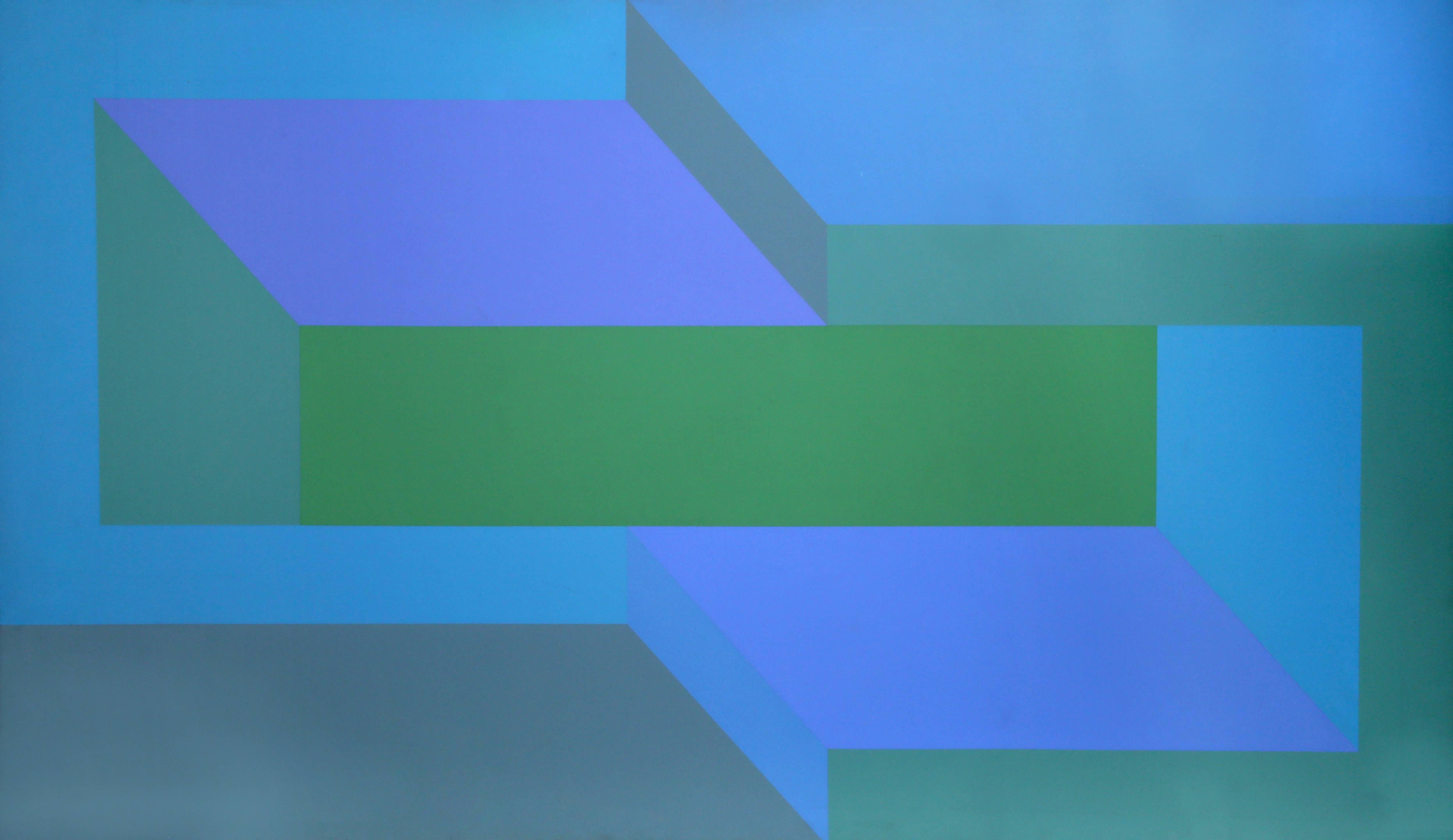 Abstract Painting de Arthur Boden - Profundidades marinas, gran pintura OP Art 1970