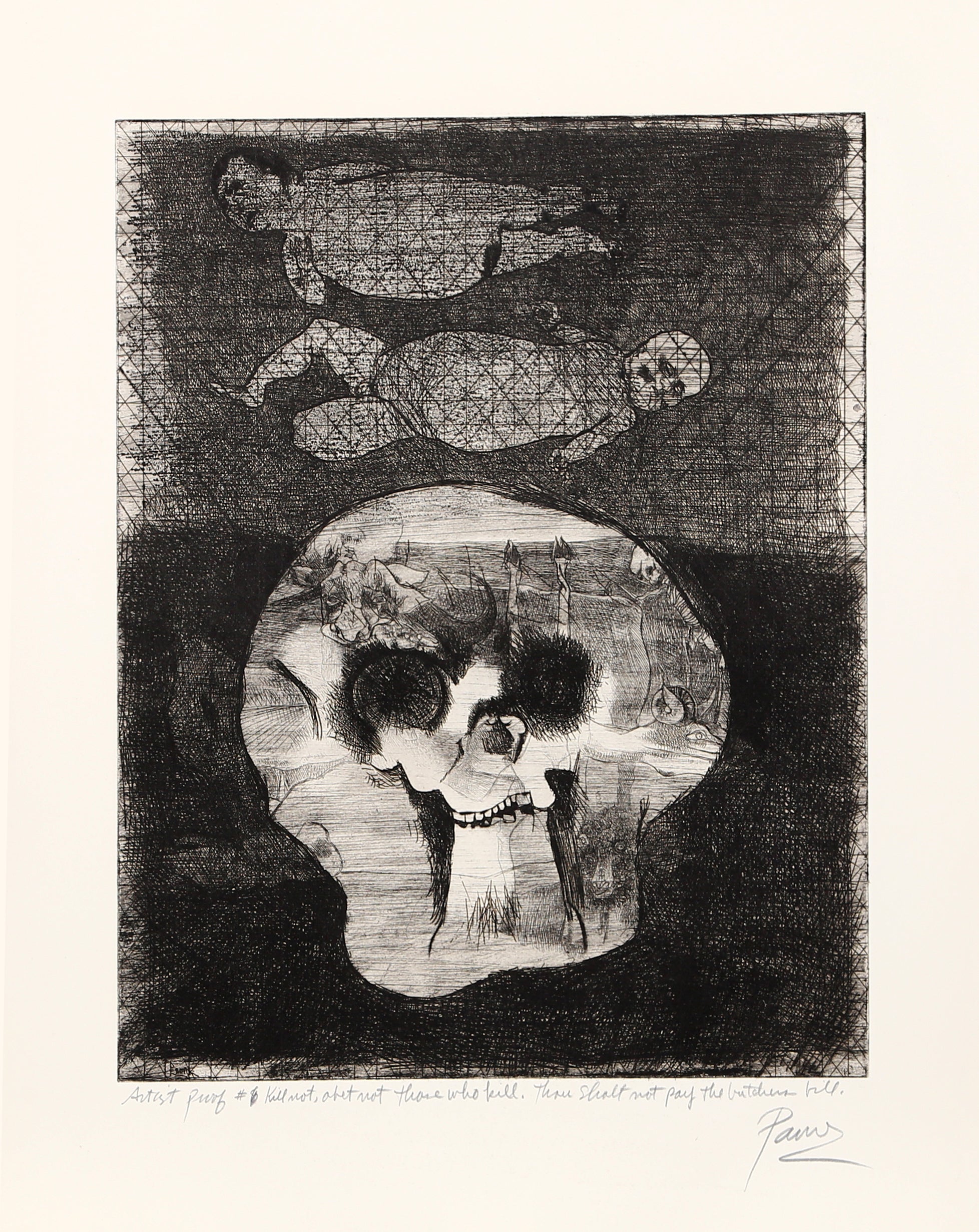„Töte nicht, helfe denen nicht, die versagen“, 1963, signiert als Radierung von Peter Paone
