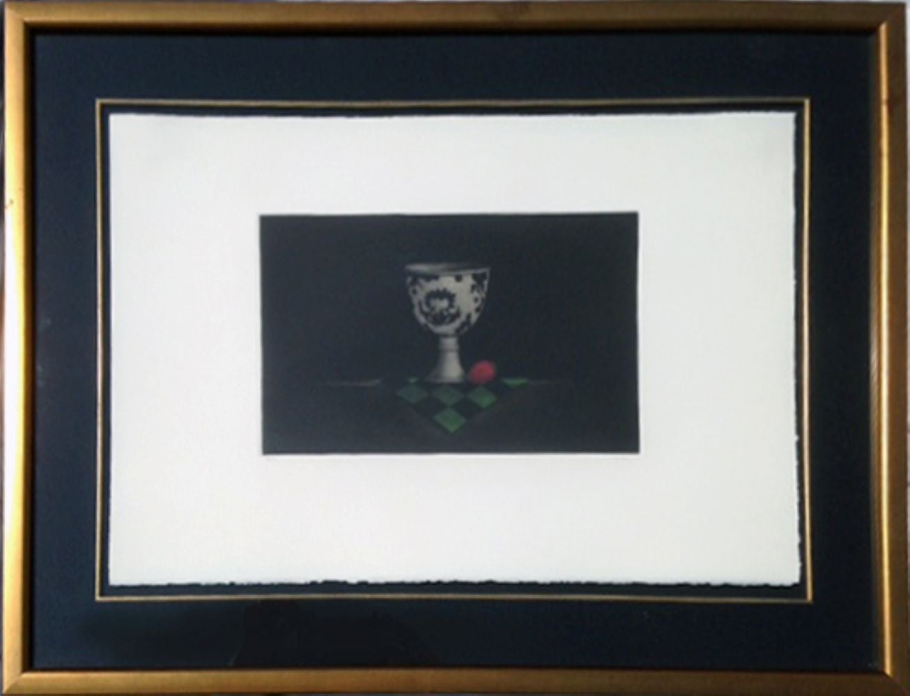 « Tasse et fraise », 1987 – Mezzotinte réaliste signée par Tomoe Yokoi
