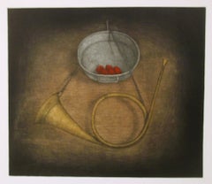 Bugle, Circa 1973 Signed Realist Mezzotint by Tomoe Yokoi