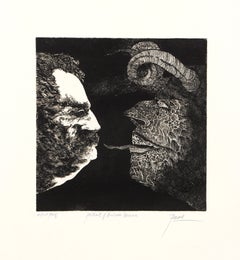 Portrait d'Ambrose Bierce, 1963. Gravure surréaliste signée de Peter Paone