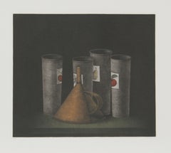 Trichter und Obstschalen, um 1973 – signierte realistische Mezzotinto von Tomoe Yokoi