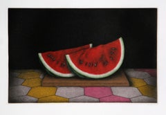 Sliced Watermelon, Circa 1985 Signed Realist Mezzotint by Tomoe Yokoi