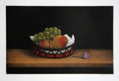 Grapes and Peaches, 1985 Signed Realist Mezzotint by Tomoe Yokoi