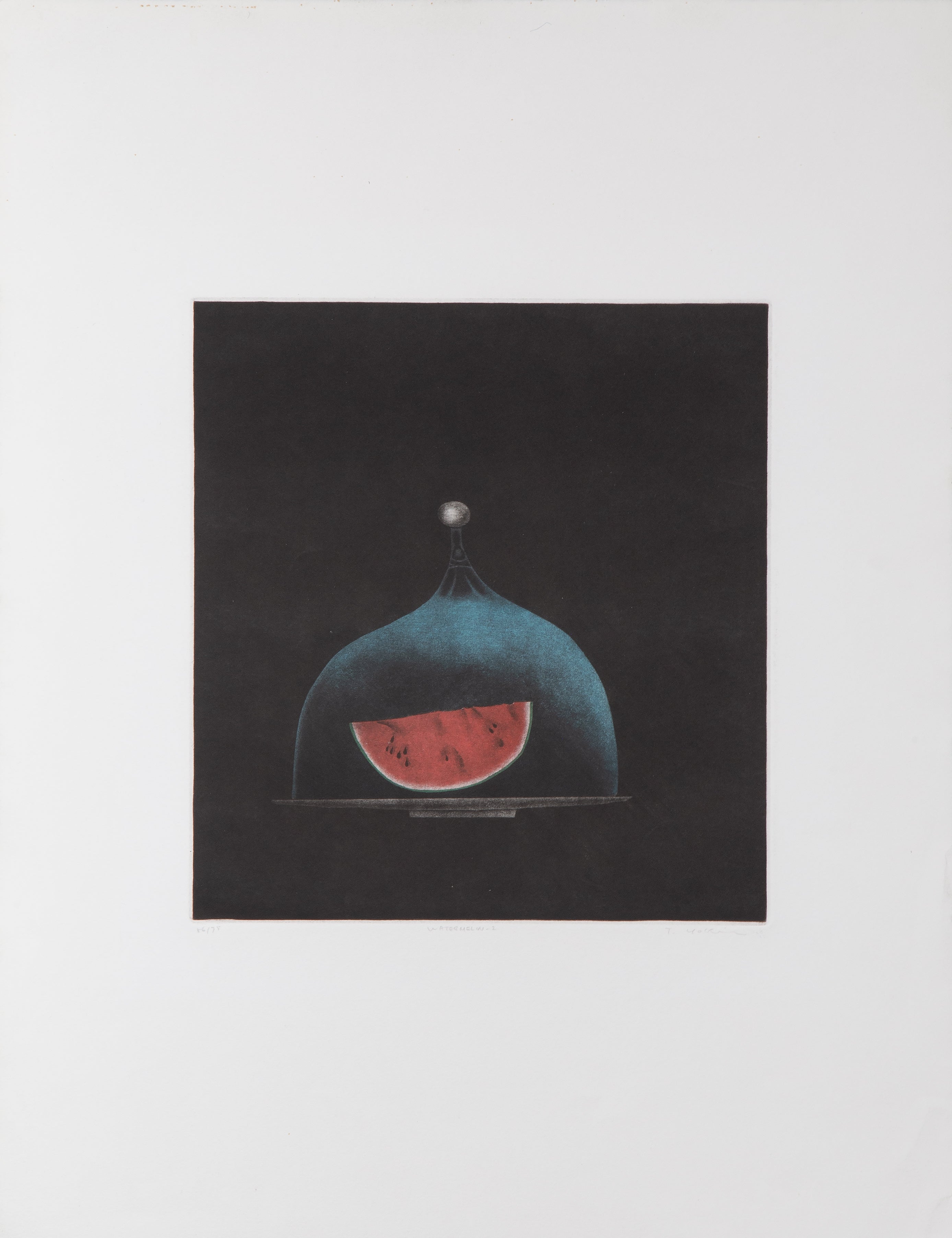 « Watermelon 2 », vers 1972. Mezzotinte surréaliste signée par Tomoe Yokoi