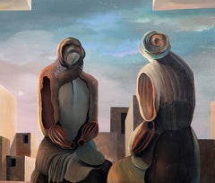 „Surrealistische Stadtszene“, 1977 – Signiertes Ölgemälde von Roberto Soto