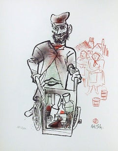 Man With Cart, Untitled 3 from the Shtetl Portfolio, Signed by William Gropper