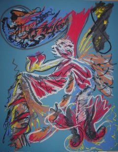 Blue, Abstract Expressionist Drawing by Pierre Dunoyer