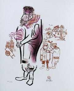 Man With Sack, Untitled 23 from the Shtetl Portfolio, Signed by William Gropper