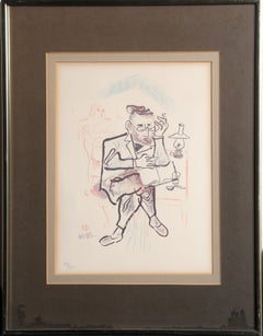 Reading Man, No. 16 from the Shtetl Portfolio, Signed Print by William Gropper