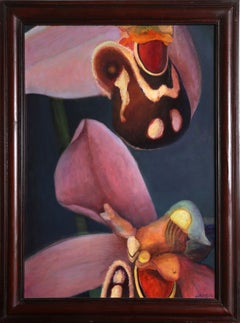 «Dos orquídeas», bodegón floral firmado, óleo sobre lienzo, de Sylvia Roth