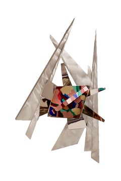 „Reflections“, abstrakte Malerei, Holz- und Aluminiumskulpturen von Janet Indick