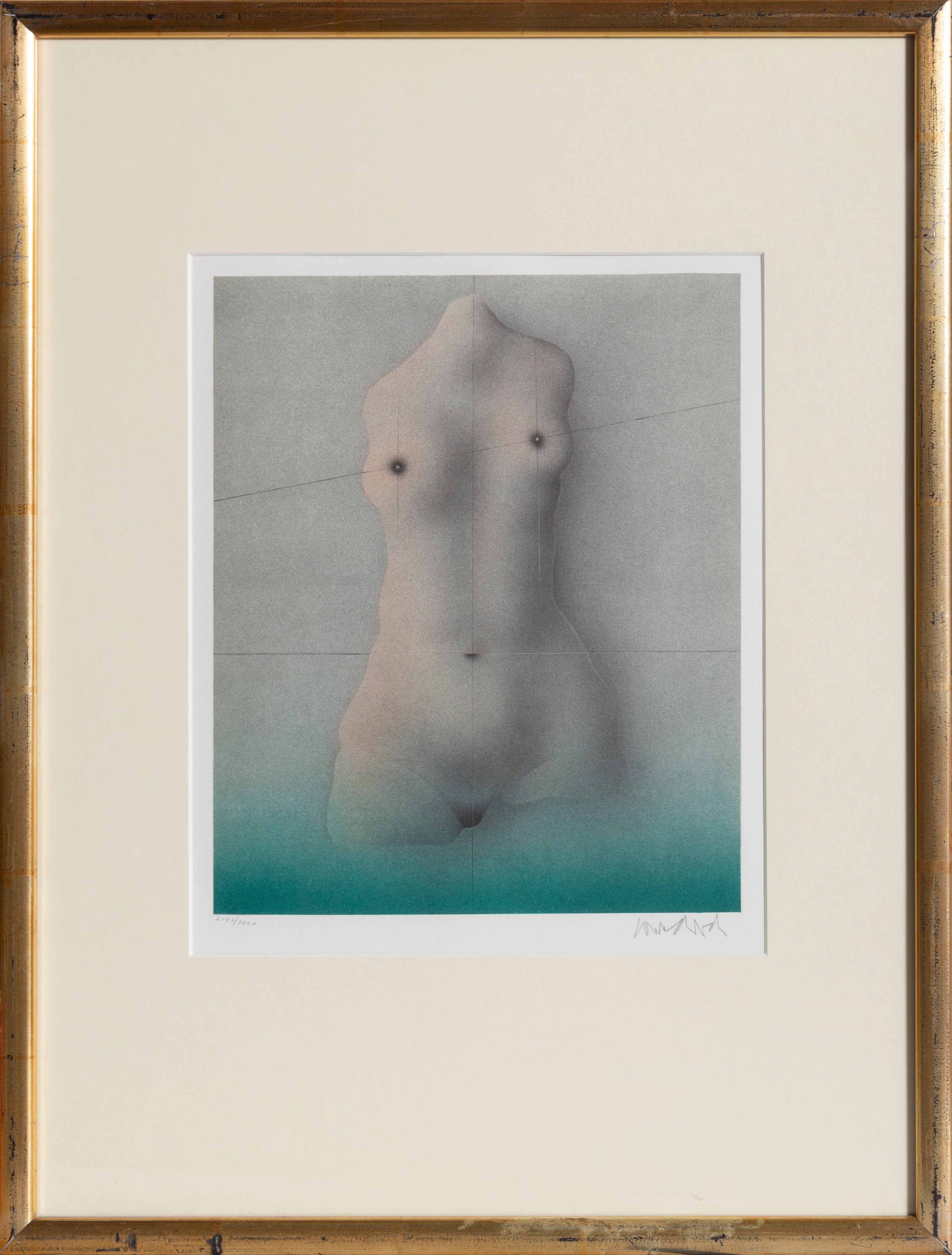 Torso by Paul Wunderlich, (1927 - 2010)
Date: 1977
Medium: Lithograph, signed and numbered in pencil
Edition: 2148/3000
Size: 15.75 x 12.25 in. (40 x 31.12 cm)
Frame Size: 25 x 19 inches