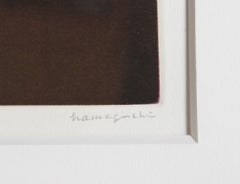 „Zweiundzwanzig Kirschen“ (grün), signierte minimalistische Mezzotinto von Yozo Hamaguchi
