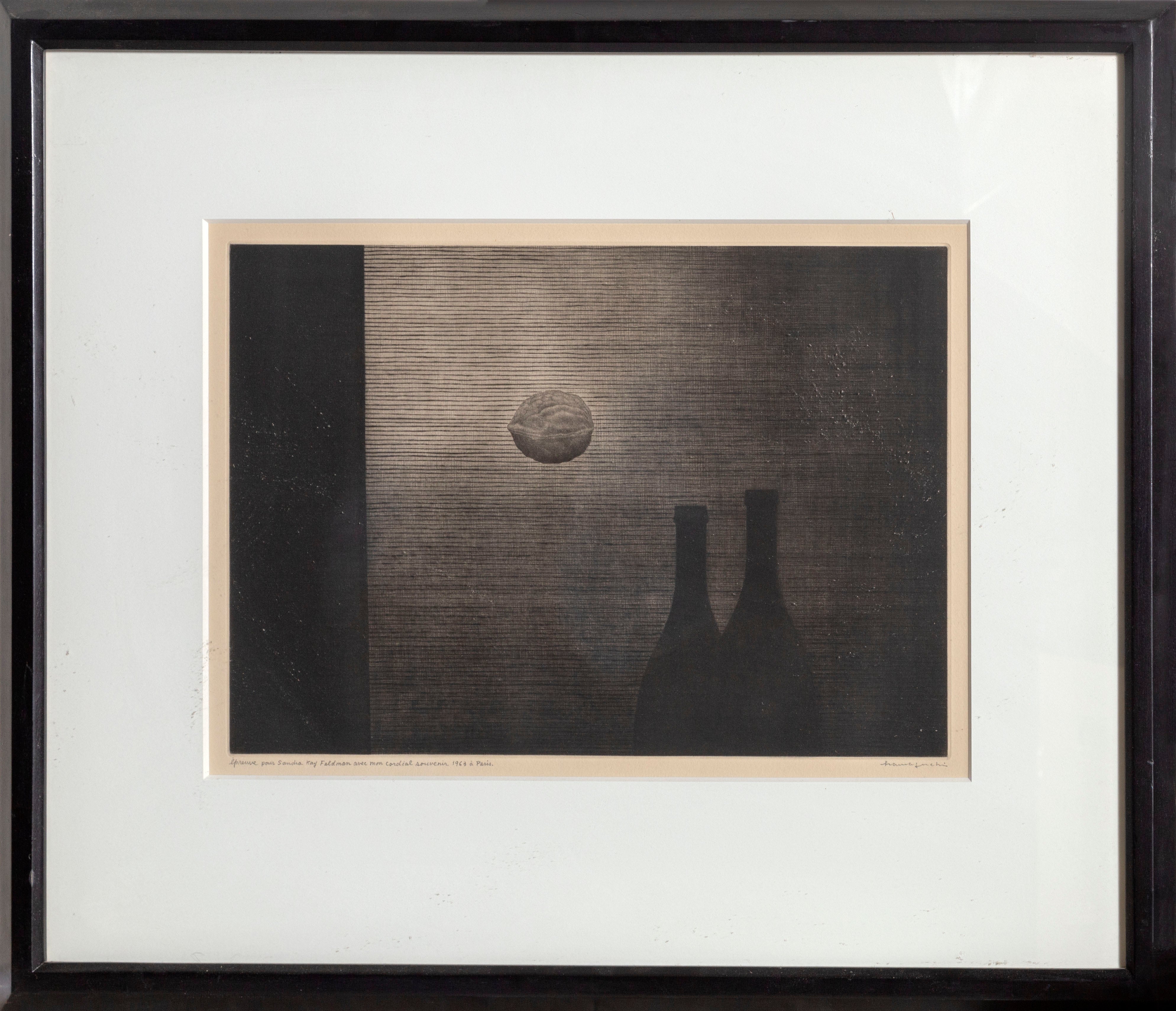 Bin to kurumi (Bottles and Walnut), Signed Mezzotint by Yozo Hamaguchi
