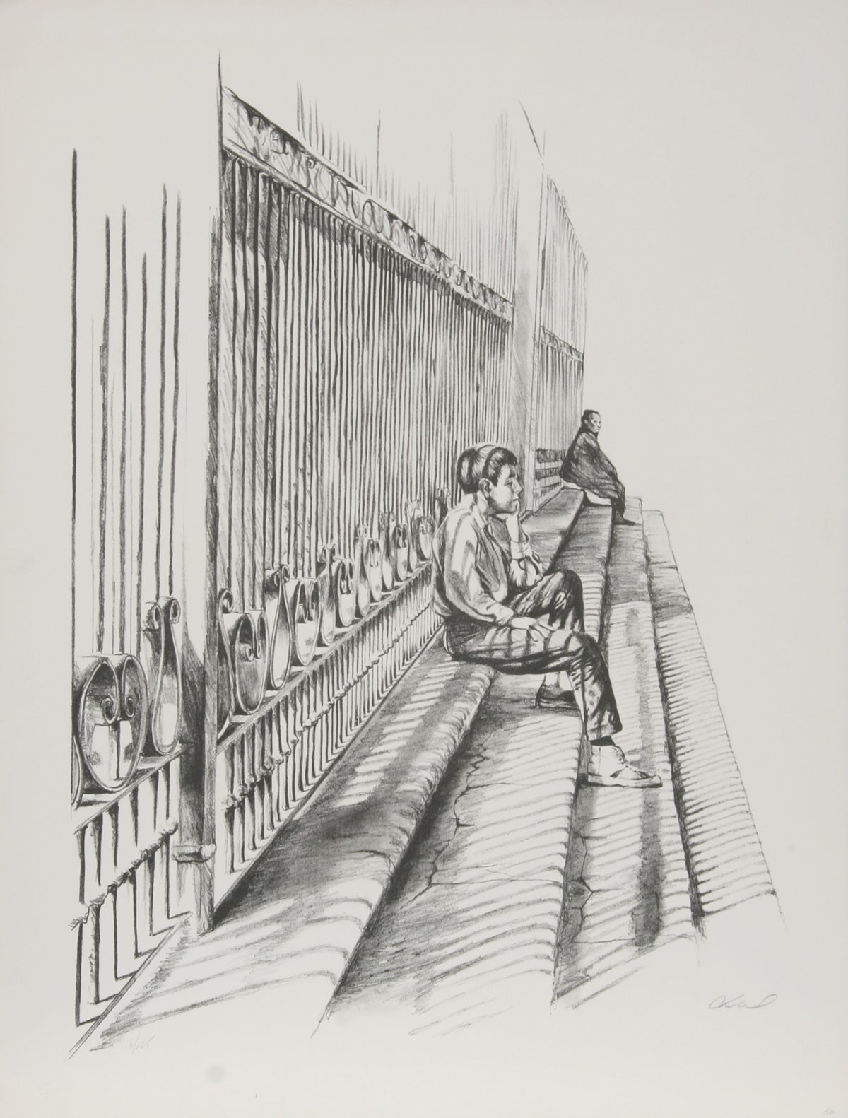 « Sur les marches », lithographie signée par Harry McCormick