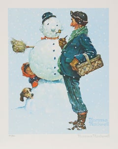 Snowman, Signed American Realist Lithograph by Norman Rockwell
