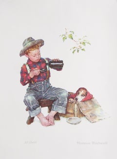« Le patient – Le garçon et son chien », lithographie réaliste américaine de Norman Rockwell