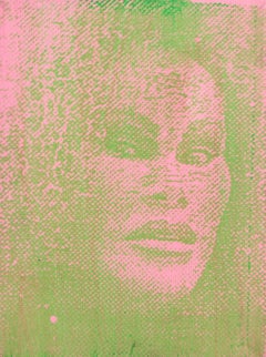 Jocelyn Wildenstein (Rosa/Grün), Street-Art-Acrylgemälde von Peter Mayer