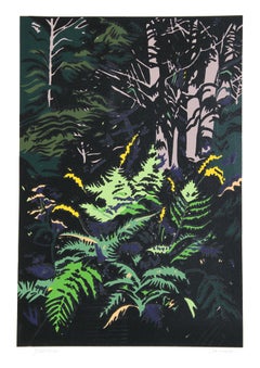 „Yellow Ferns“, signierter Siebdruck von Jon Carsman