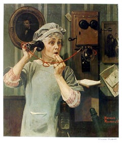 Party Line, American Realist Offset Print by Norman Rockwell