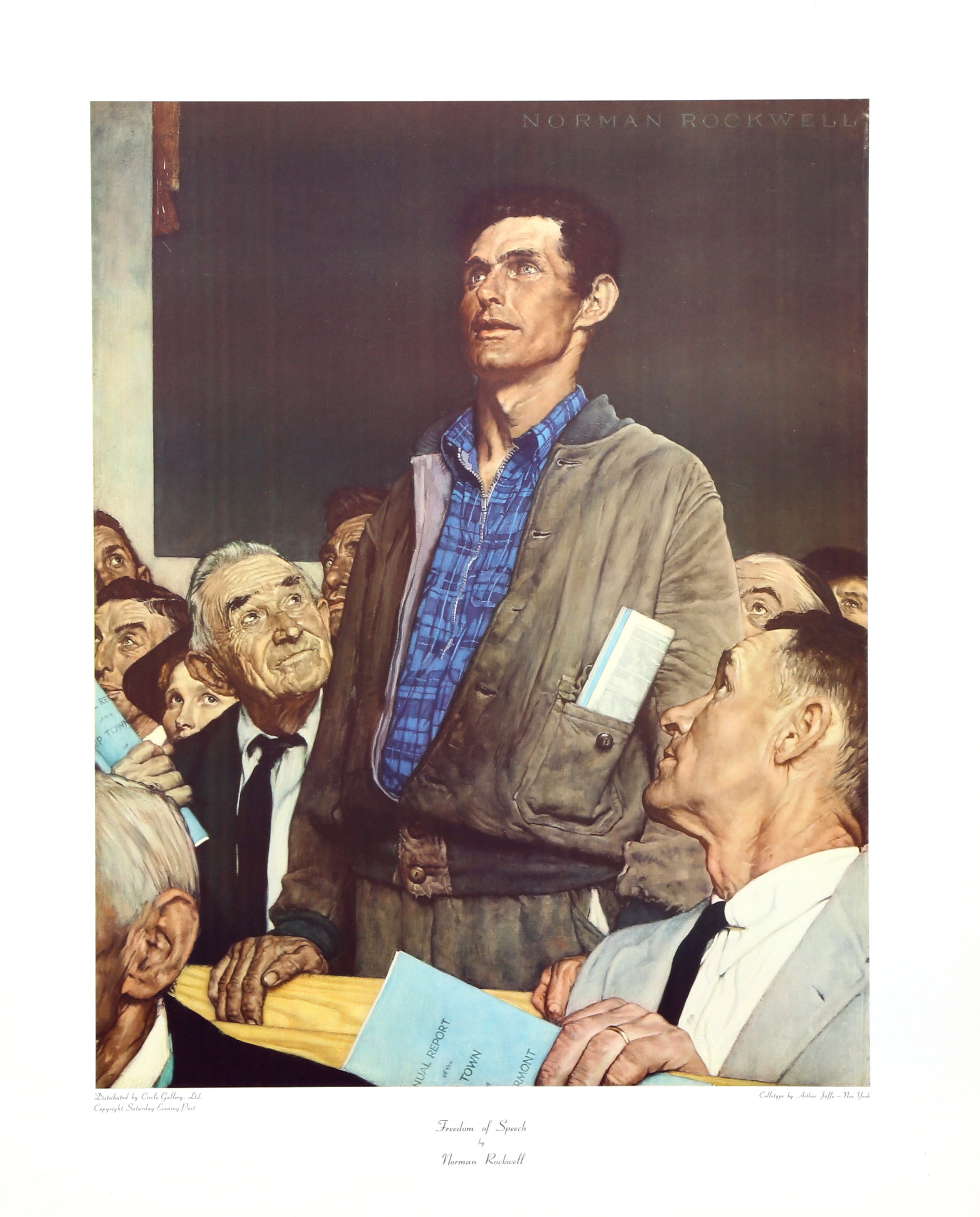 «Libertad de expresión», lámina impresa en offset del estilo realista americano de Norman Rockwell