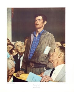 "Libertà di parola", stampa offset in stile realista americano di Norman Rockwell