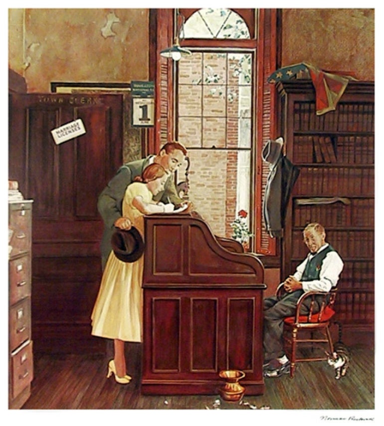 Marriage License, American Realist Offset Print by Norman Rockwell