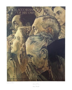 «Libertad de culto», litografía offset del realismo estadounidense de Norman Rockwell