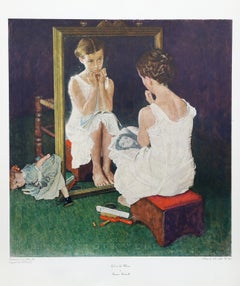 « Une jeune fille devant son miroir », estampe offset de style réaliste américain par Norman Rockwell