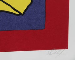 Four Red Birds and a Flower, Serigraph by Victor Delfin