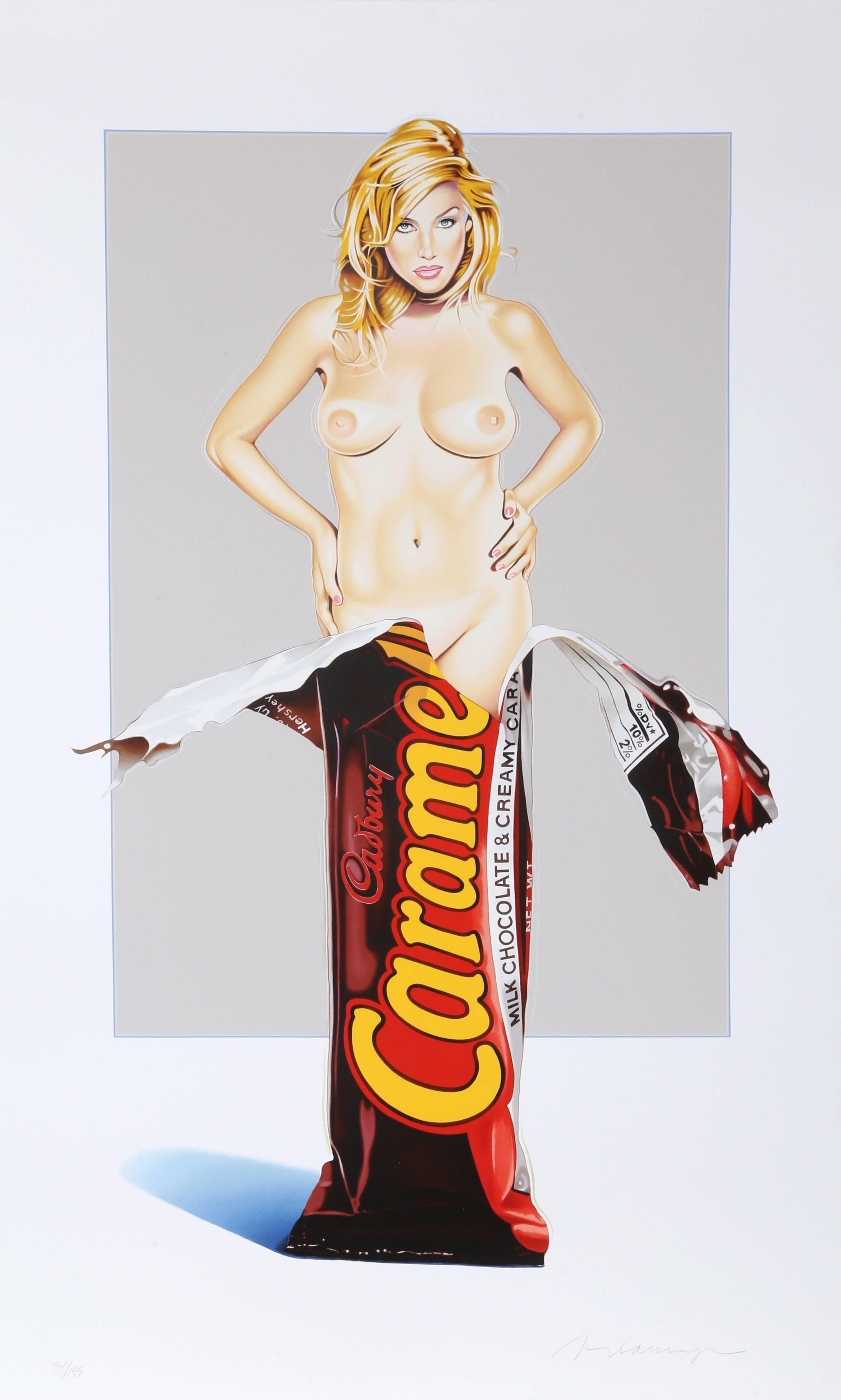 Künstler: Mel Ramos, Amerikaner (1935 - )
Titel: Caramia Caramello
Jahr: 2007
Medium: Lithographie, mit Bleistift signiert und nummeriert
Auflage: 199
Bild: 36,5 x 23 Zoll
Größe: 45 x 27,5 Zoll