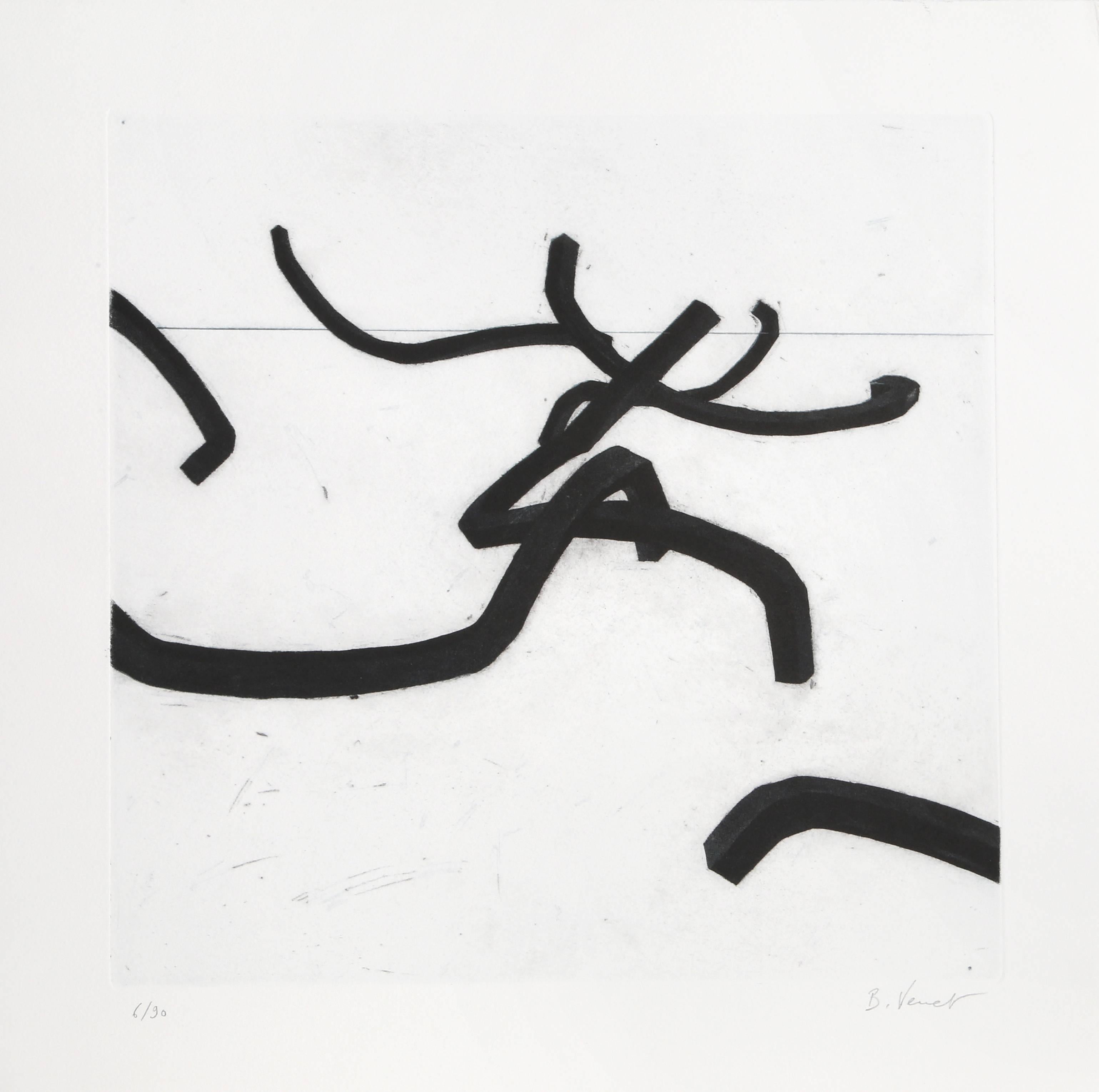 This etching comes from the portfolio &quot;Combinaison Aleatoire de Lignes Indeterminees&quot; by French sculptor and artist Bernar Venet. Throughout his career, Venet moved from action painting into a more logical, mathematical style influenced by