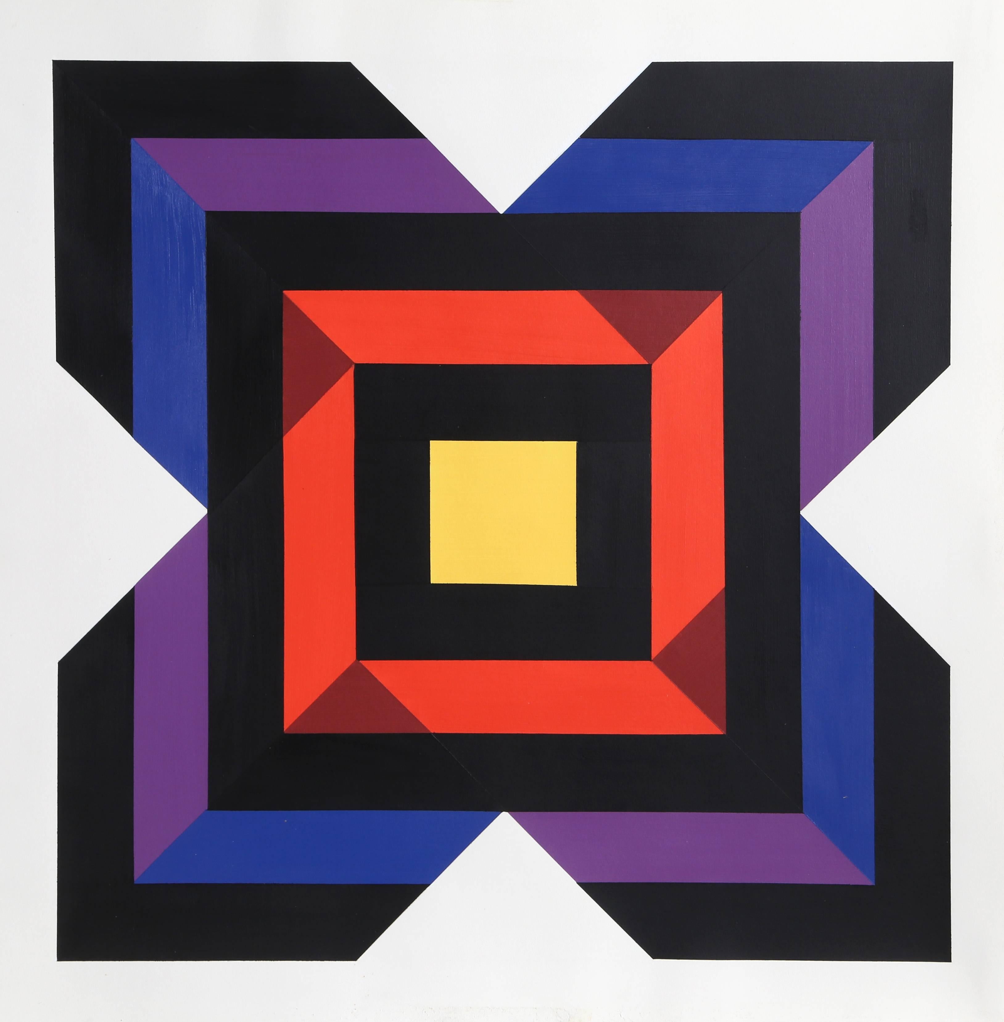 Geometric Abstract Painting, circa 1970 by Jules Engel