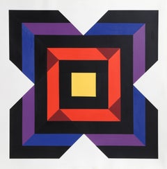 Vintage Geometric Abstract Painting, circa 1970 by Jules Engel