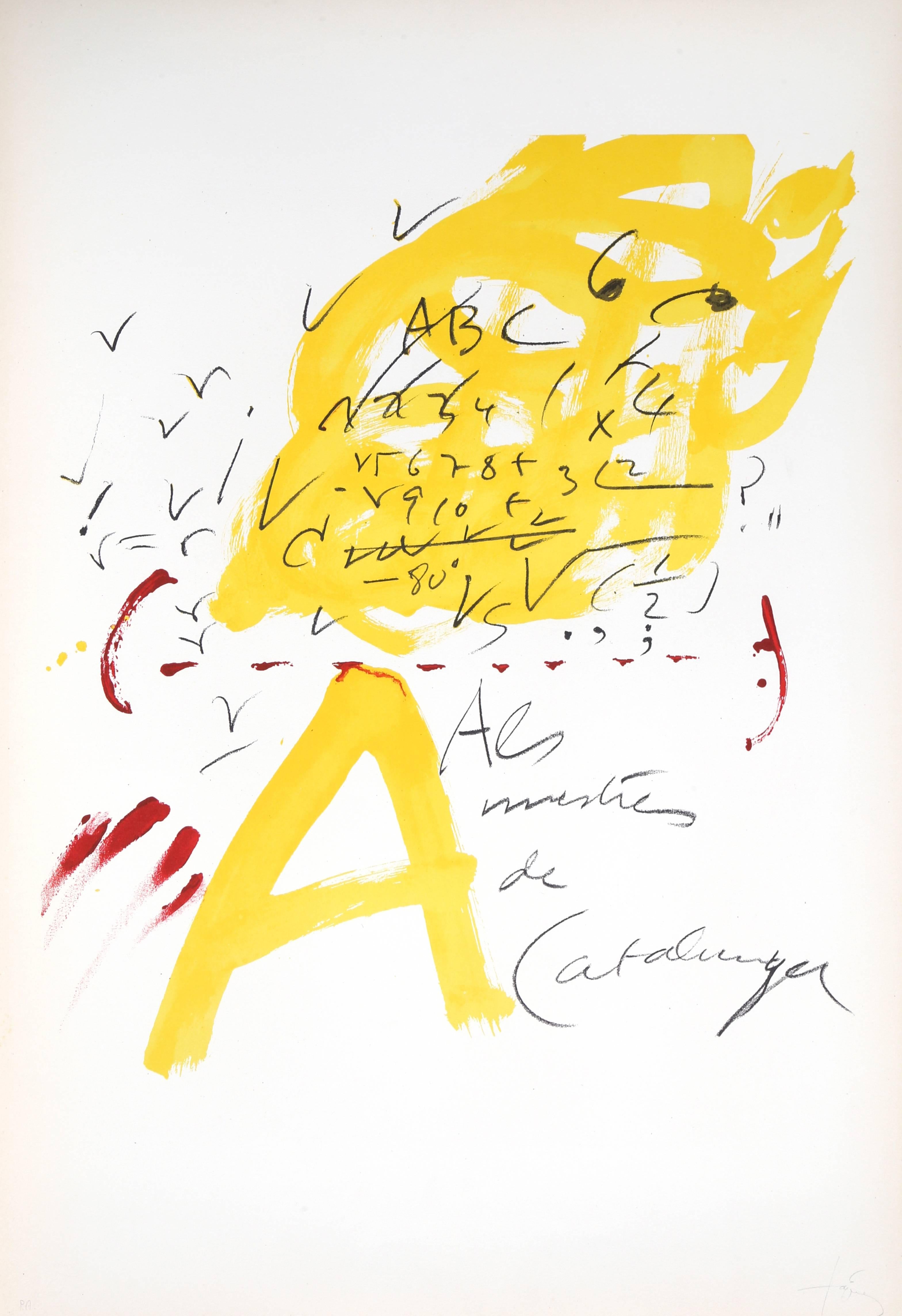 Antoni Tàpies Abstract Print - No. 3 from "Als Mestres de Catalunya, " Lithograph, 1974