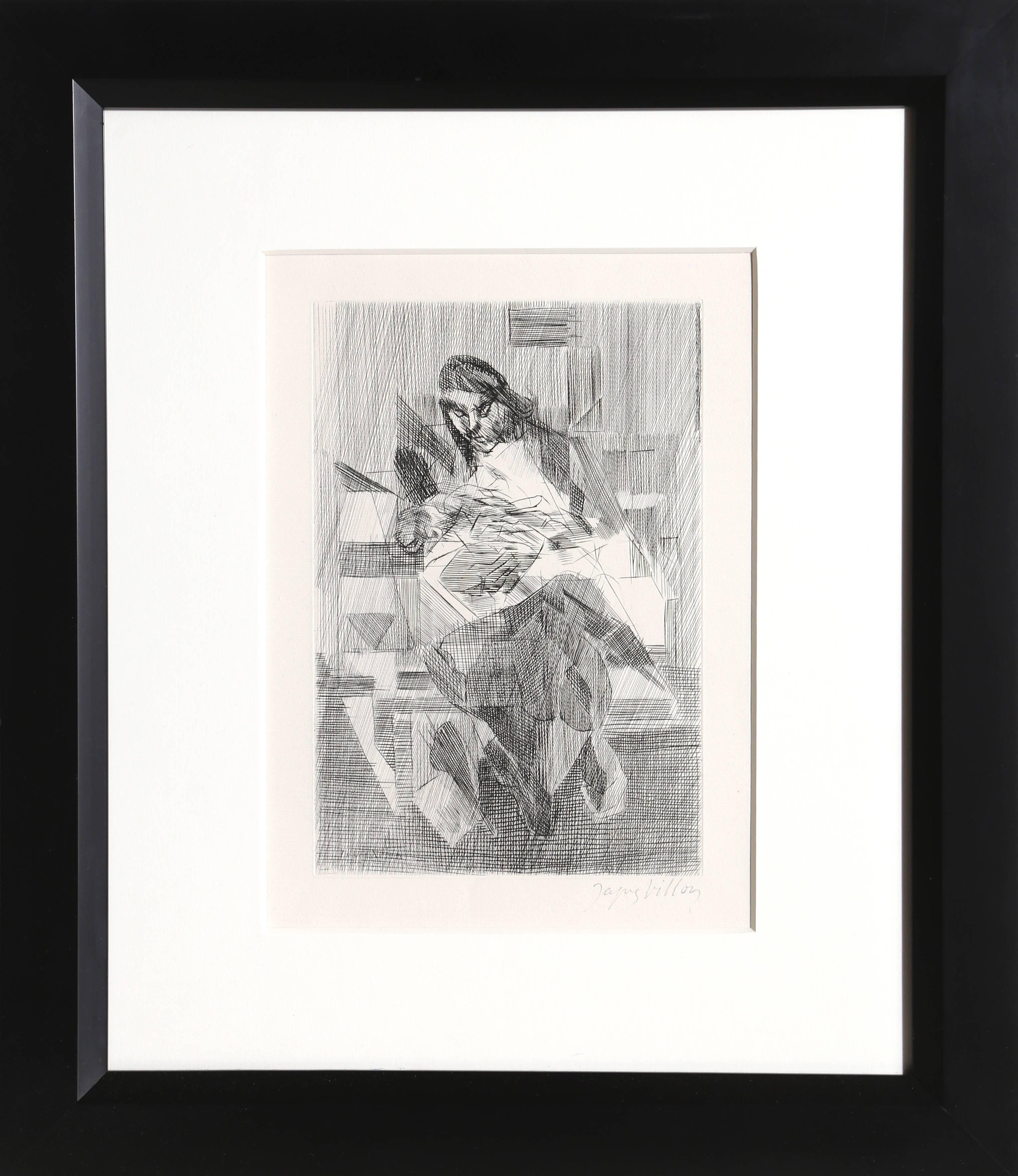 Künstler: Jacques Villon, Franzose (1875 - 1963)
Titel: Maternit
Jahr: 1952
Medium: Radierung, mit Bleistift signiert
Auflage: 75 (nicht nummeriert)
Bildgröße: 11 x 7,5 Zoll
Größe: 16 x 13 Zoll (40,64 x 33,02 cm)
Rahmen: 22,5 x 19 Zoll
