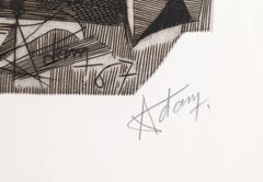 Omaggio a Rodin, acquaforte surrealista di Henri-Georges Adam incorniciata